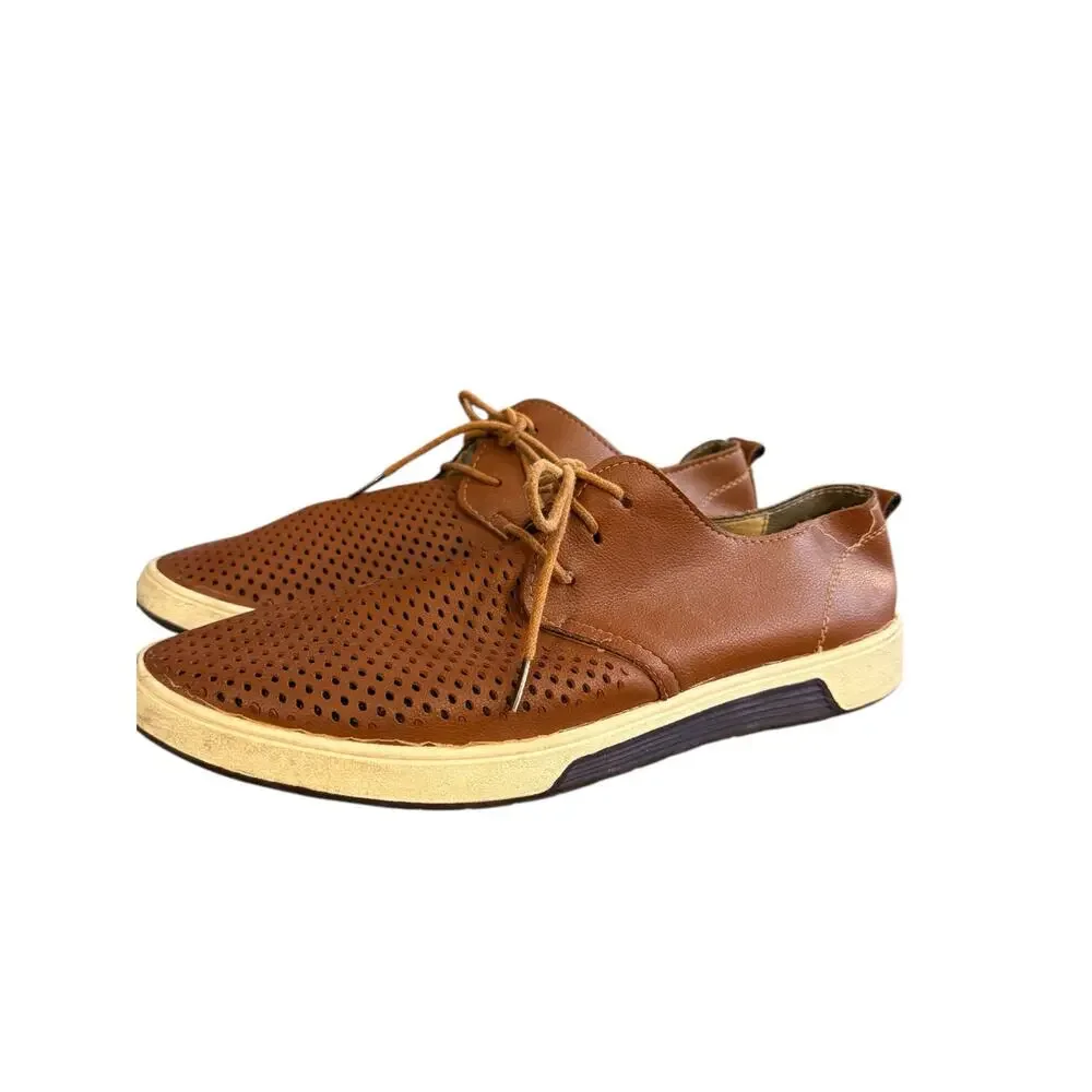 Merkmak Brown Perforated Leather Lace-Up Oxford Dress Shoes Men's Size 44 US 10